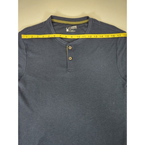 Spyder Shirt Mens Large Blue Waffle Knit Thermal Henley Long Sleeve Base Layer - Picture 7 of 10
